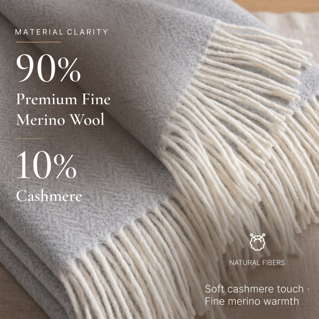 Kasjmier-merino plaid (10% kasjmier) met visgraatpatroon · 2