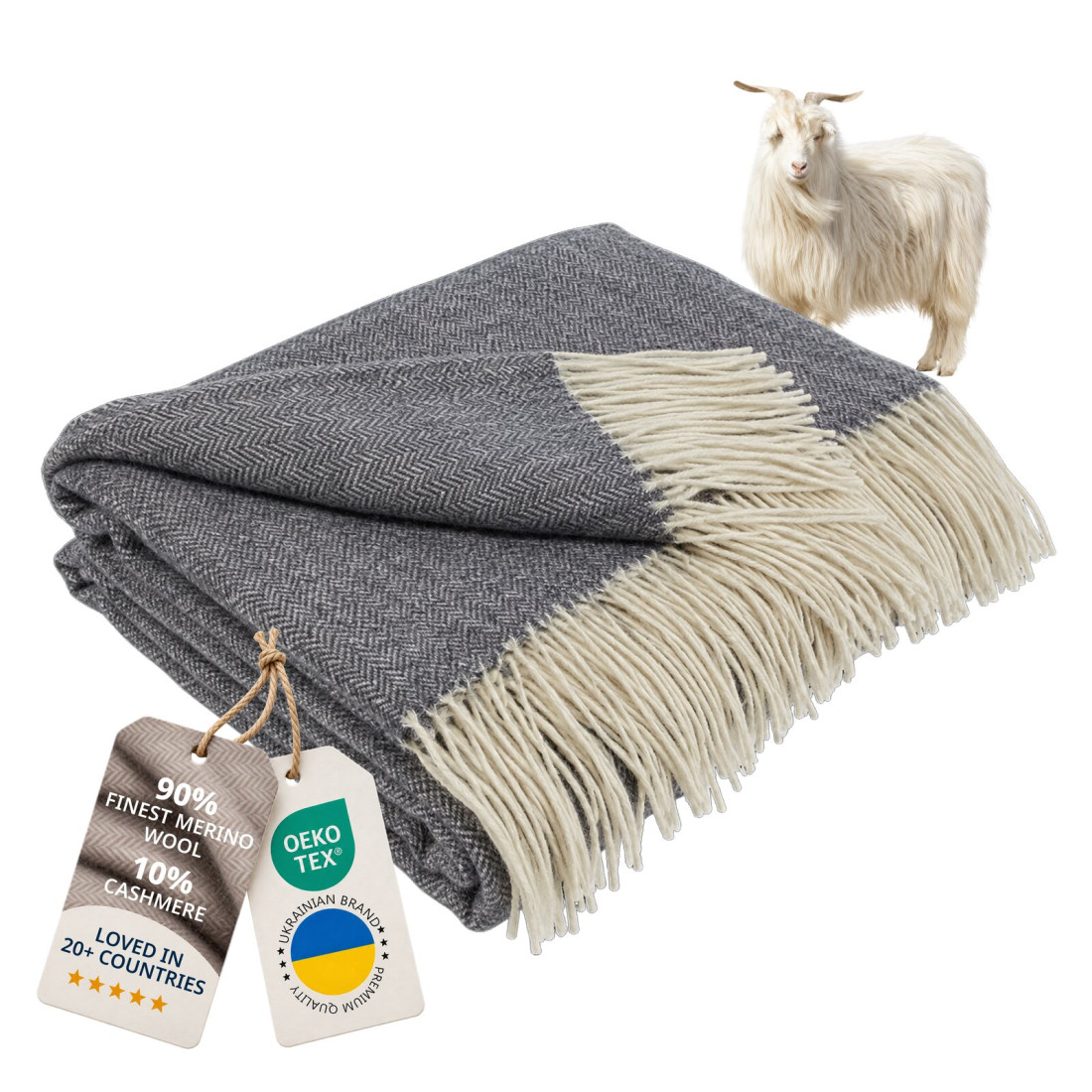Kasjmier-merino plaid (10% kasjmier) met visgraatpatroon