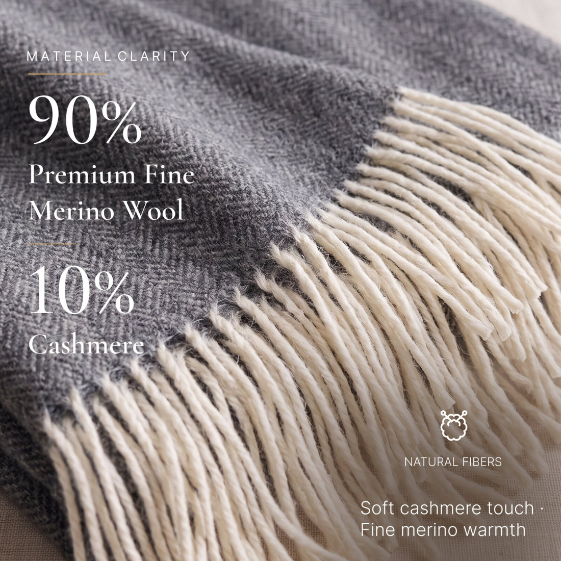 Kasjmier-merino plaid (10% kasjmier) met visgraatpatroon · 2