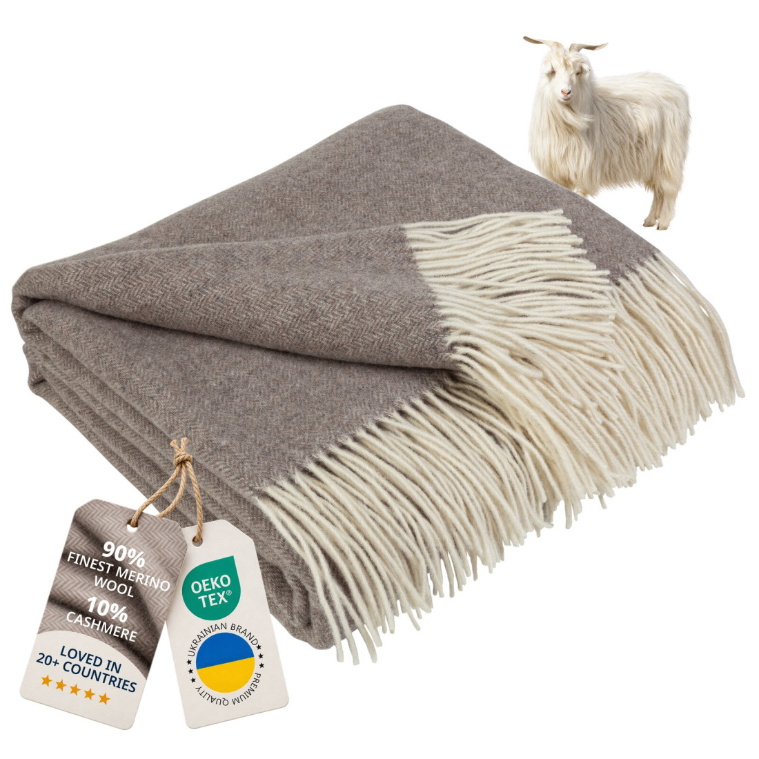 Kasjmier-merino plaid (10% kasjmier) met visgraatpatroon