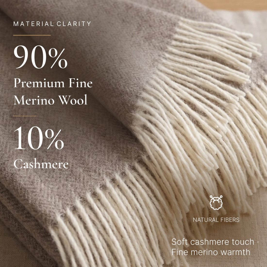 Kasjmier-merino plaid (10% kasjmier) met visgraatpatroon · 2