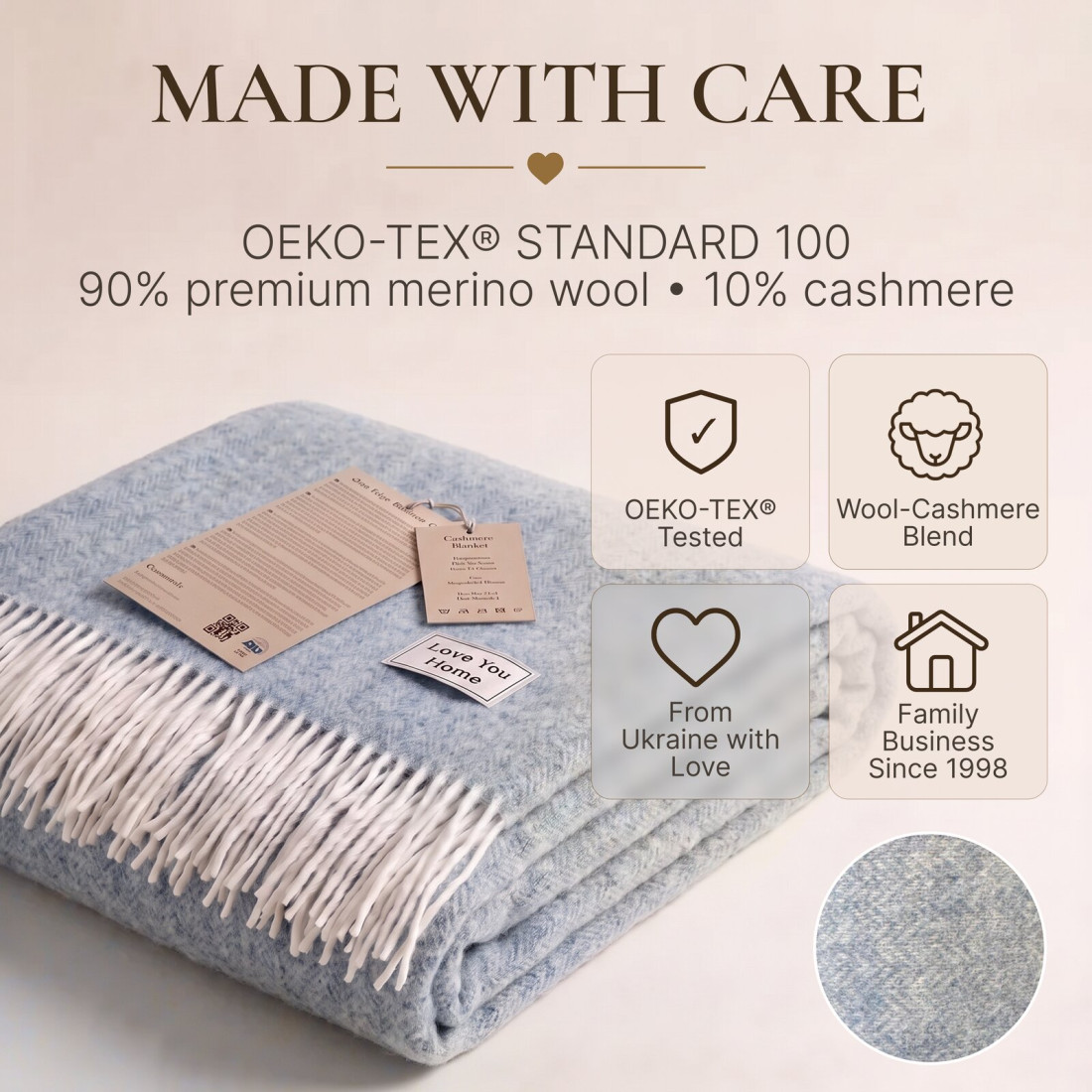 Kasjmier-merino plaid (10% kasjmier) met visgraatpatroon · 10