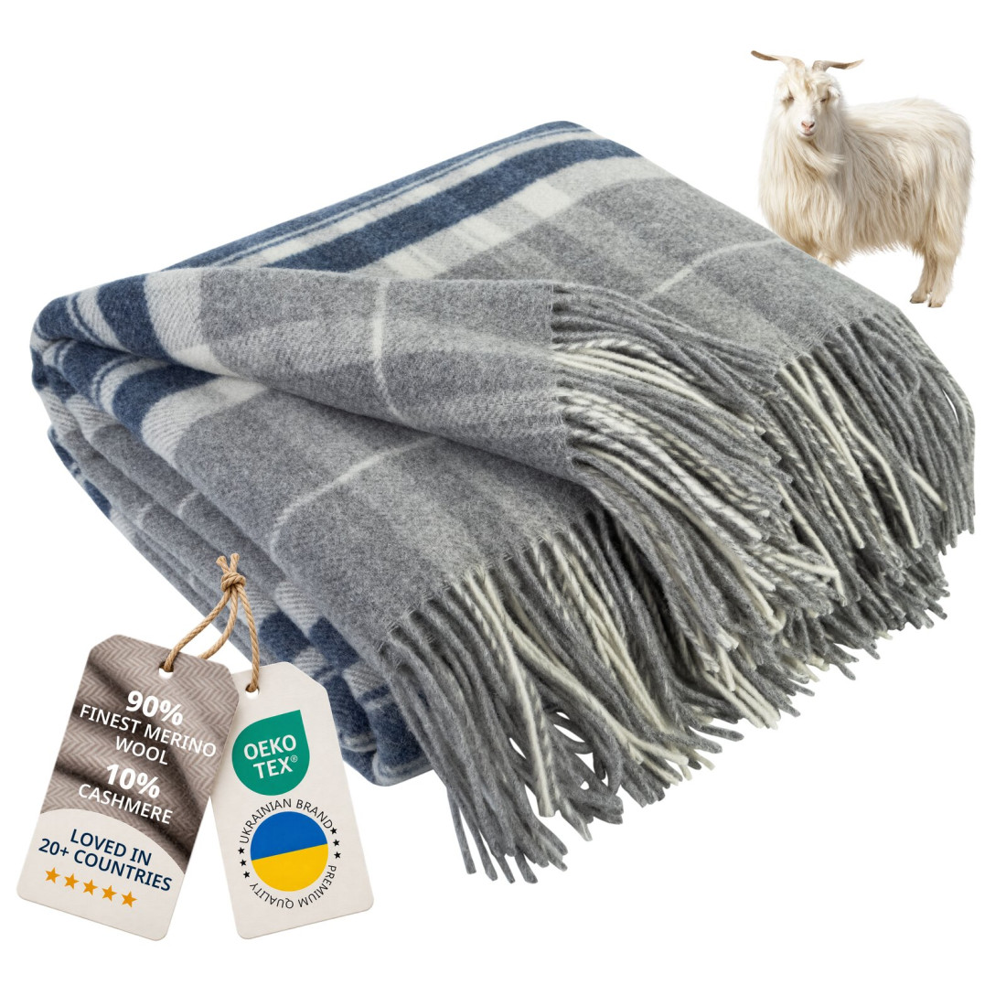 Kasjmier-merino plaid (10% kasjmier) met tartanpatroon