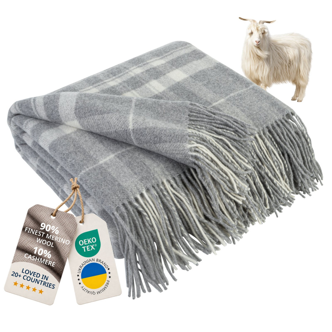 Kasjmier-merino plaid (10% kasjmier) met tartanpatroon