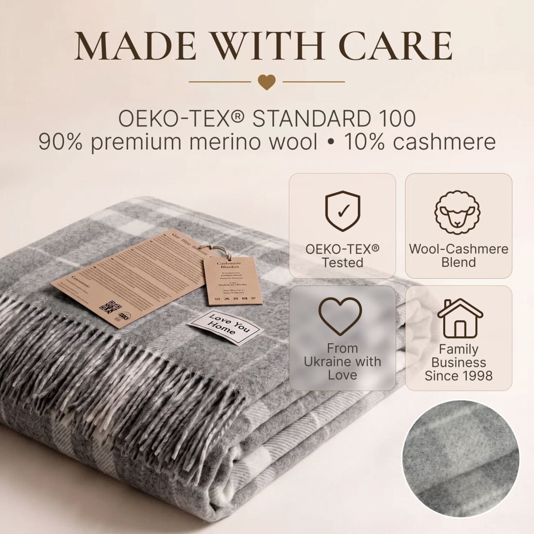 Kasjmier-merino plaid (10% kasjmier) met tartanpatroon · 10
