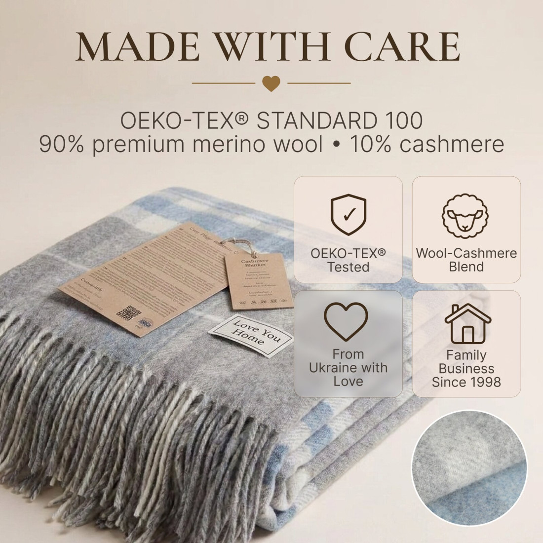 Kasjmier-merino plaid (10% kasjmier) met tartanpatroon · 10
