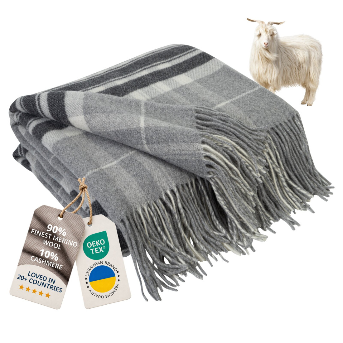 Kasjmier-merino plaid (10% kasjmier) met tartanpatroon