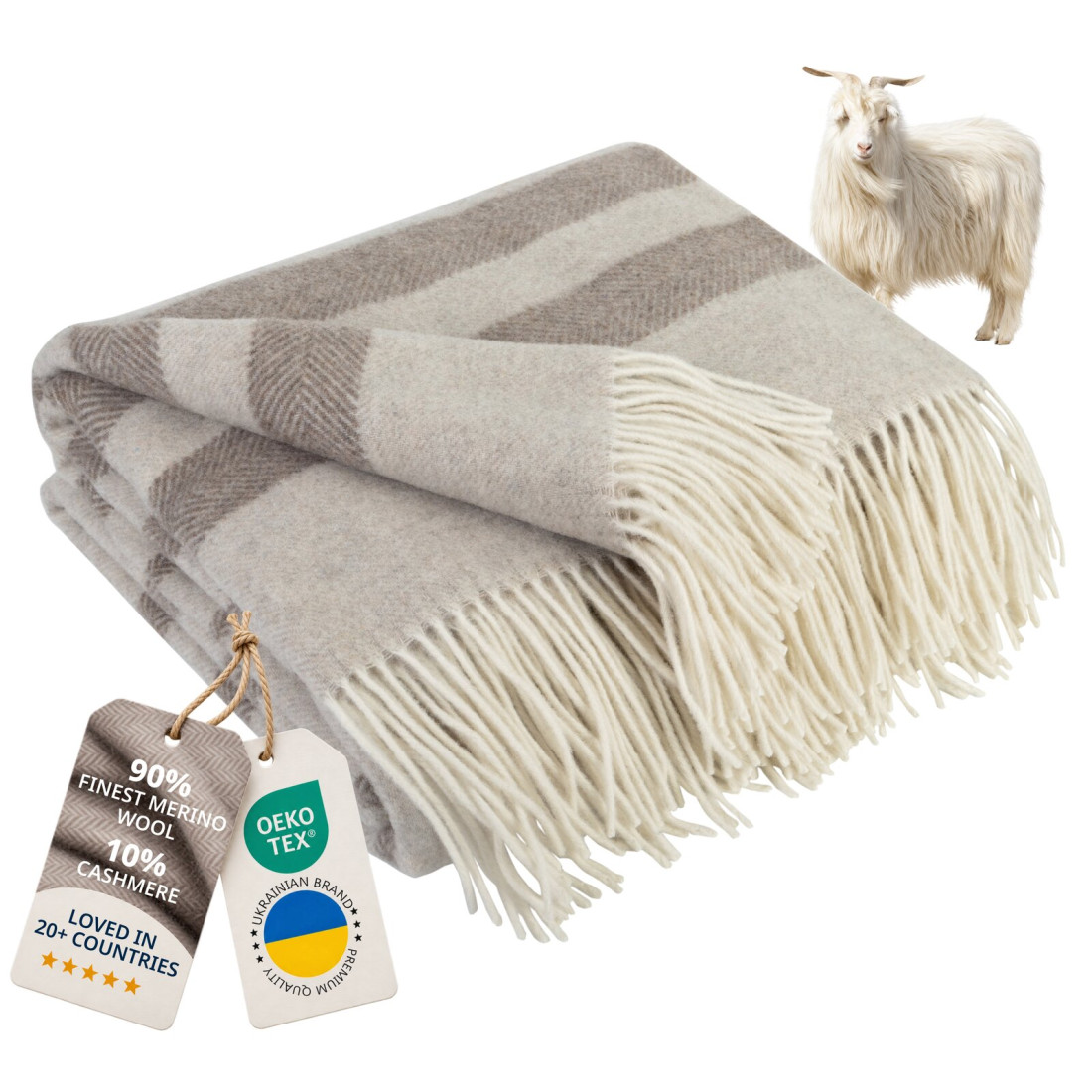 Kasjmier-merino plaid (10% kasjmier) met strepen
