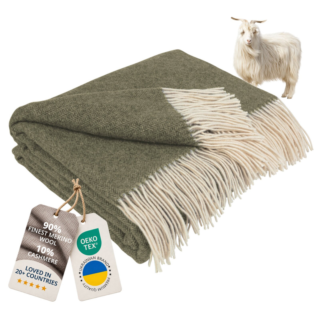 Kasjmier-merino plaid (10% kasjmier) met visgraatpatroon